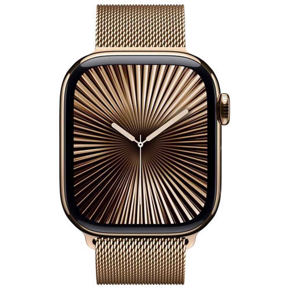 Apple Watch Series 10 (GPS + Cellulaire) avec boîtier de mm en titane doré et bracelet milanais doré par Freedom Mobile - Moyen/Grand