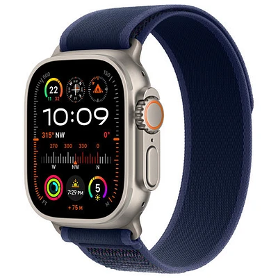 Apple Watch Ultra 2 (GPS + Cellulaire) avec boîtier de 49 mm en titane naturel et bracelet Sentier bleu par Freedom Mobile - Petit/Moyen - Paiement Balance mensuel