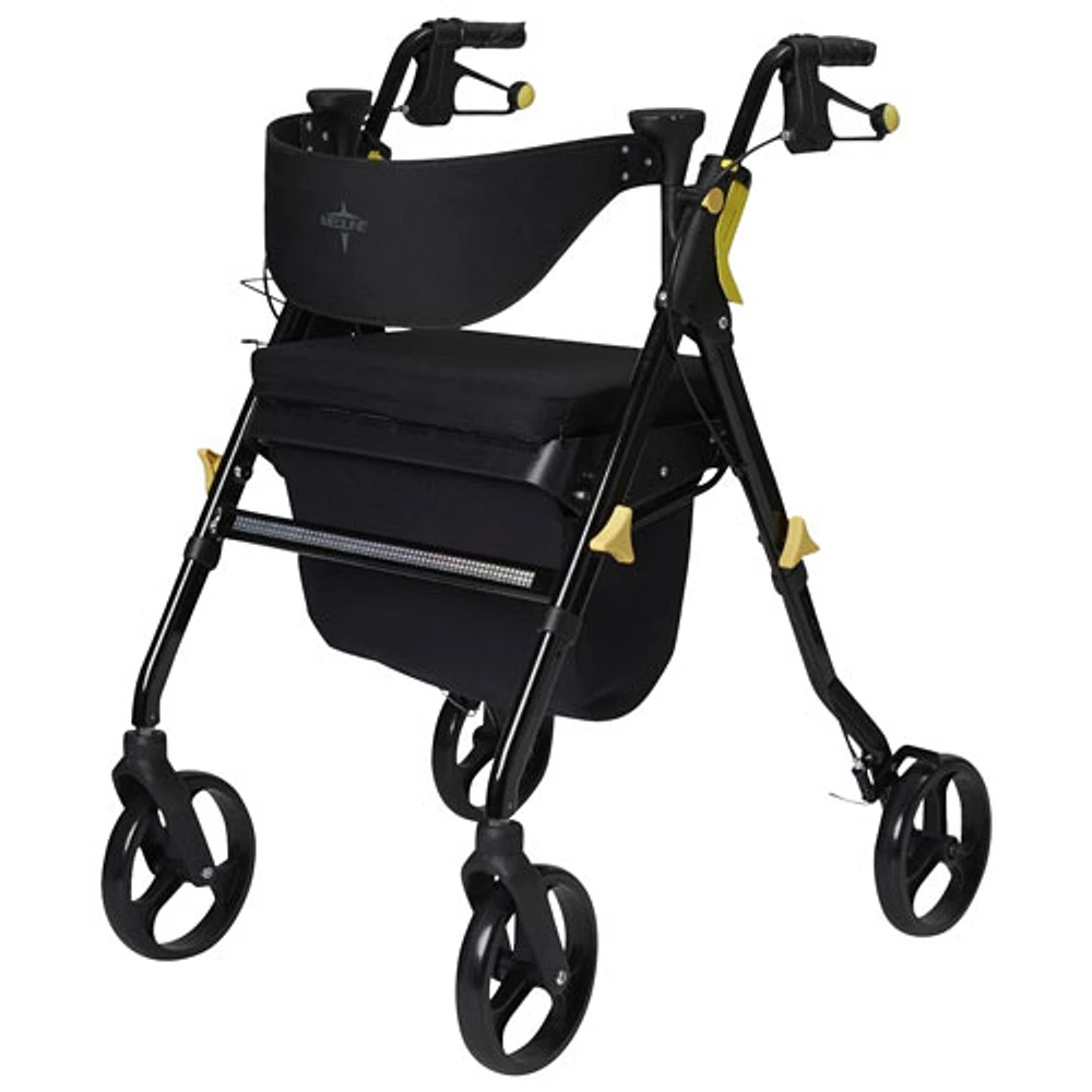 Marchette à roulettes haut de gamme Empower de Medline avec sac de rangement et porte-gobelet - Noir