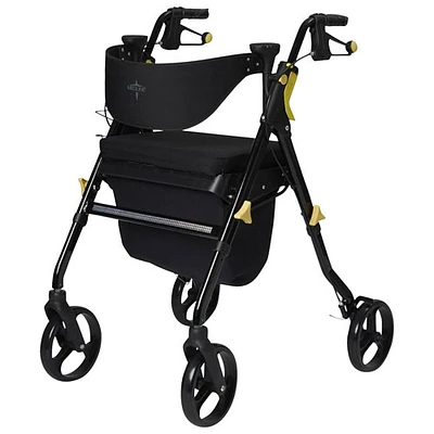 Marchette à roulettes haut de gamme Empower de Medline avec sac de rangement et porte-gobelet - Noir
