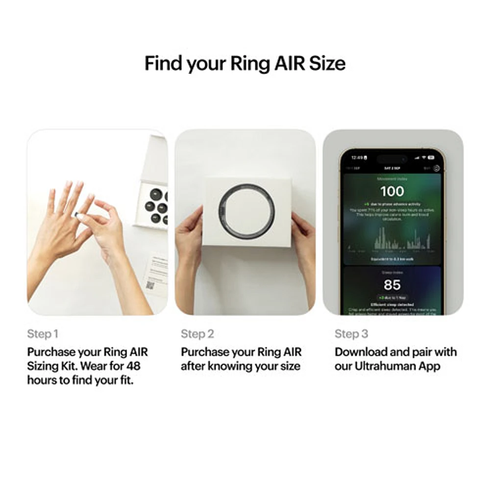 Anneau intelligent pour le sommeil et la mise en forme Ring Air d'Ultrahuman - Taille