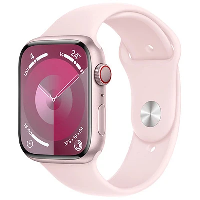 Apple Watch Series 9 (GPS + Cellulaire) avec boîtier de mm en aluminium rose et bracelet sport rose dragée par Koodo - Petit/Moyen - mm