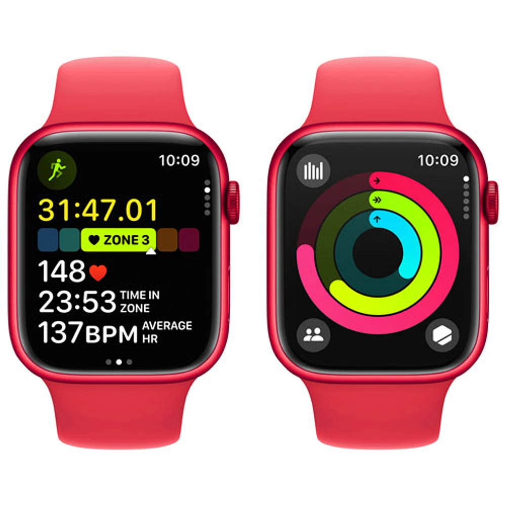 Apple Watch Series 9 (GPS + cellulaire) avec boîtier de mm en aluminium (PRODUCT)RED et bracelet sport (PRODUCT)RED par Koodo - Petit/Moyen - mm