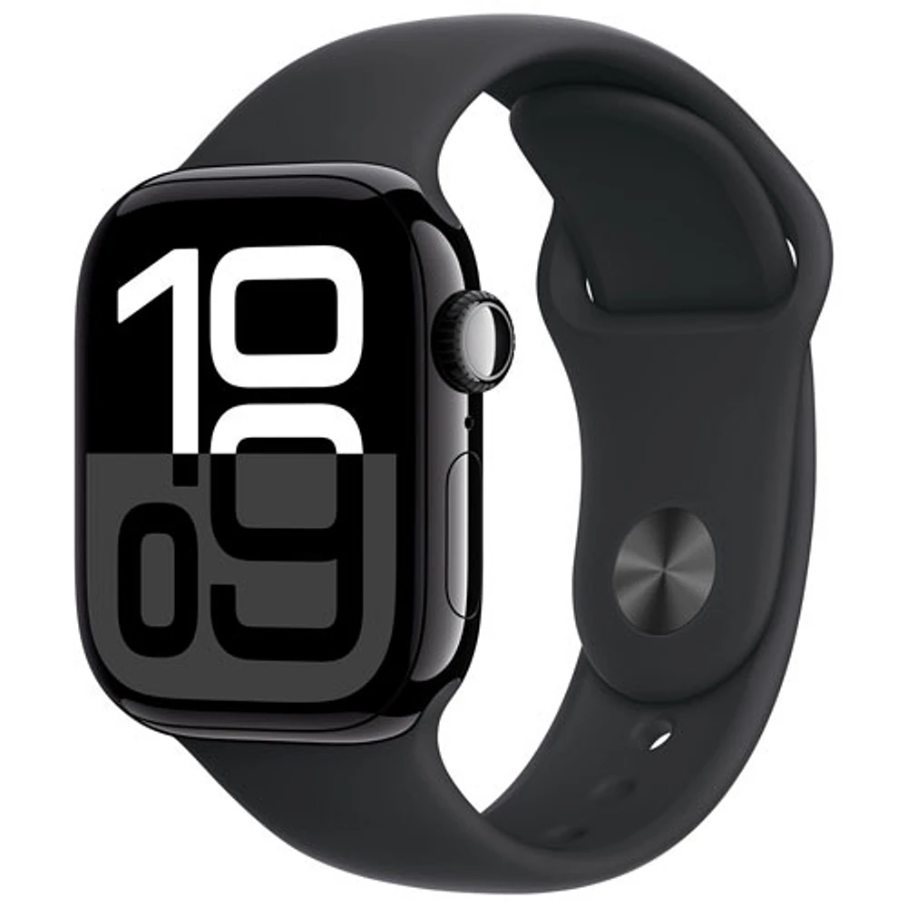 Apple Watch Series 10 (GPS + cellulaire) avec boîtier de mm en aluminium noir de jais et bracelet sport noir par Koodo - Petit/Moyen