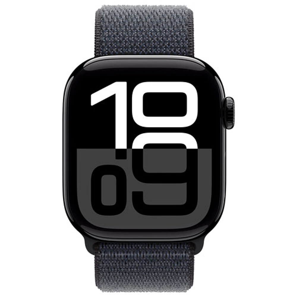 Apple Watch Series 10 (GPS + Cellulaire) avec boîtier de mm en aluminium noir de jais et bracelet sport à rabat encre par Koodo