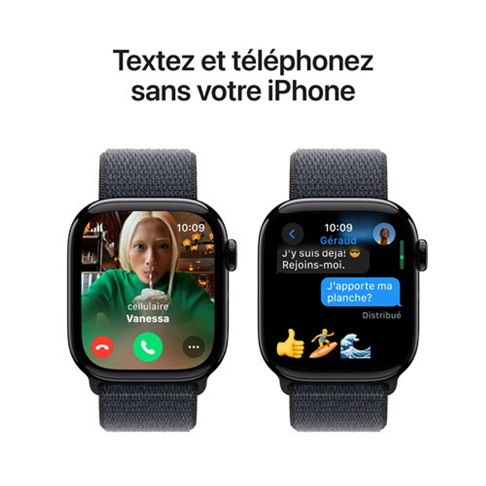 Apple Watch Series 10 (GPS + Cellulaire) avec boîtier de mm en aluminium noir de jais et bracelet sport à rabat encre par Koodo