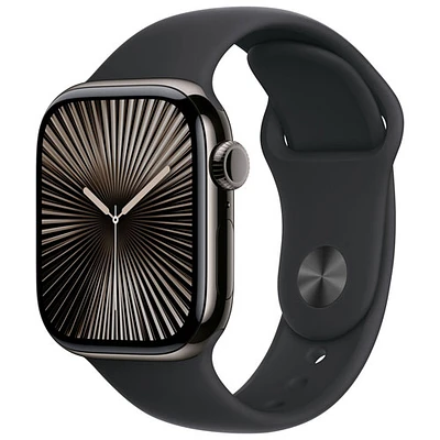 Apple Watch Series 10 (GPS + cellulaire) avec boîtier de mm en titane ardoise et bracelet sport noir par Koodo - Petit/Moyen
