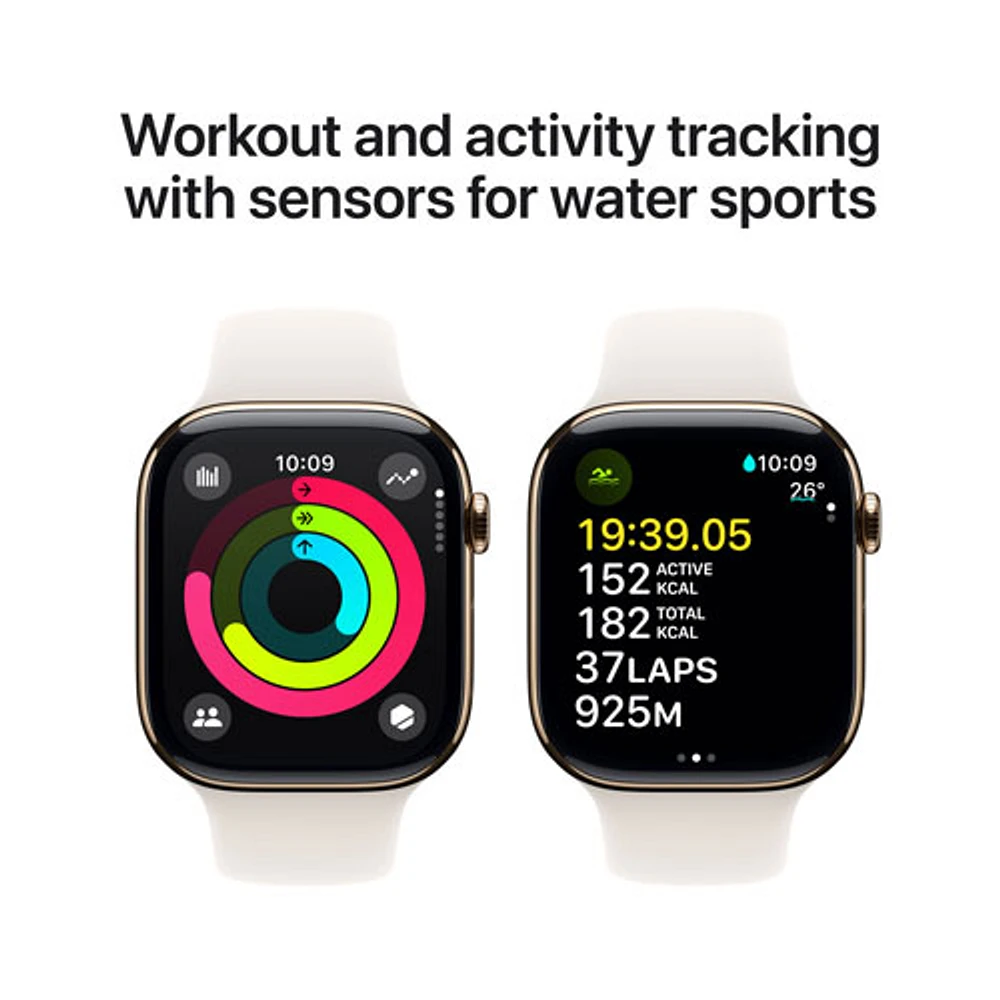 Apple Watch Series 10 (GPS + cellulaire) avec boîtier de mm en titane doré et bracelet sport comète par Koodo - Moyen/Grand