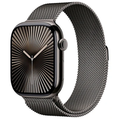 Apple Watch Series 10 (GPS + cellulaire) avec boîtier de 46 mm en titane ardoise et bracelet milanais ardoise par Koodo - Petit/Moyen - Paiement Balance mensuel
