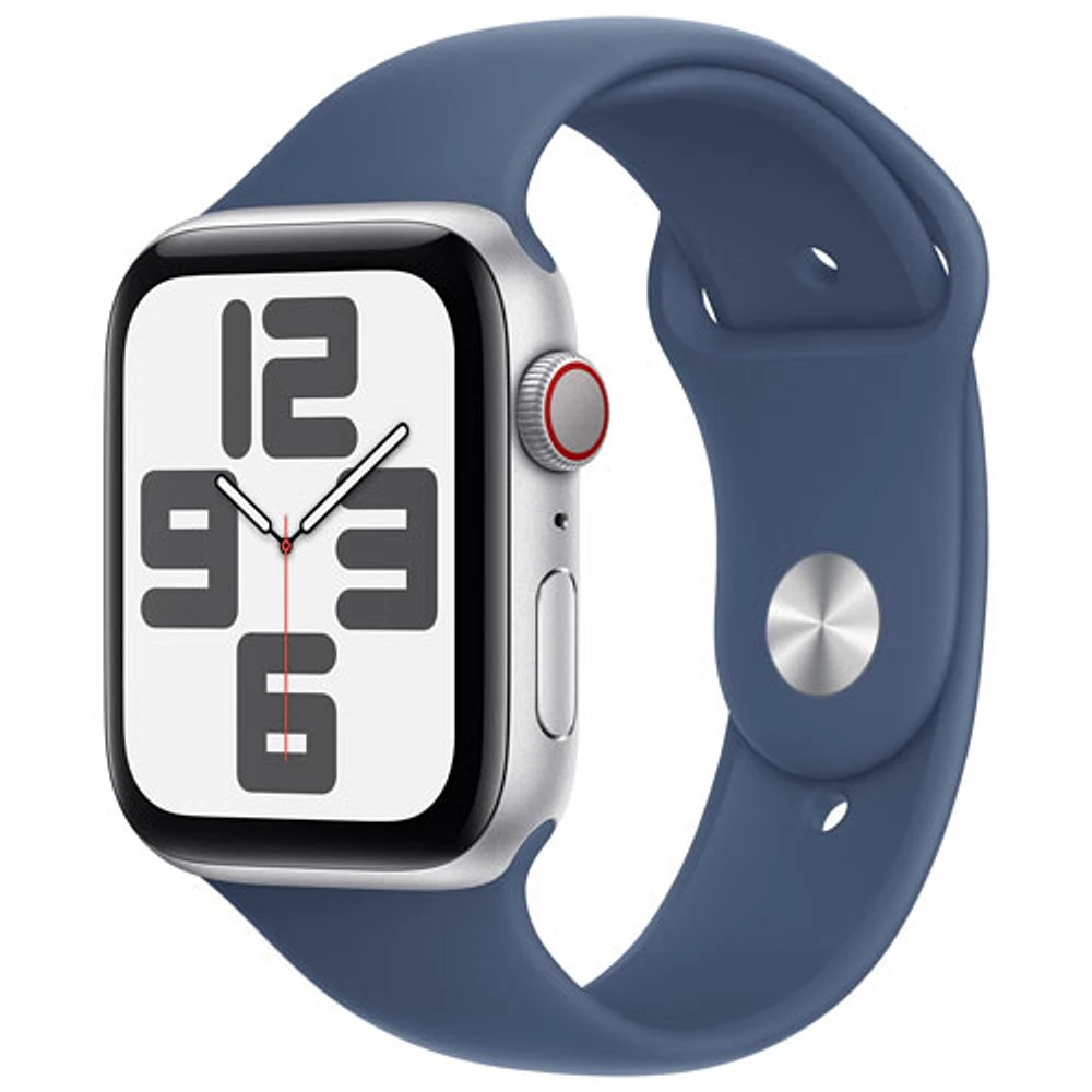 Koodo Apple Watch SE (GPS + Cellular) 44mm Silver Aluminum Case with Denim Sport Band - Medium/Large - Monthly Tab Payment