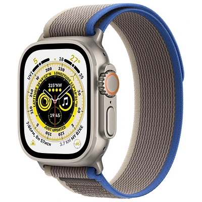 Apple Watch Ultra (GPS + cellulaire) avec boîtier de 49 mm en titane et bracelet Sentier bleu/gris par Koodo - Petit/Moyen - Paiement Balance mensuel