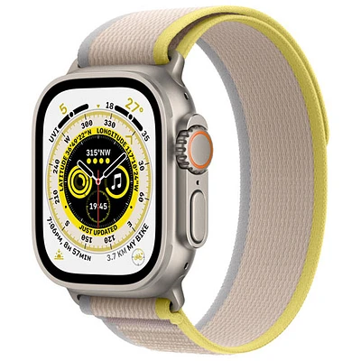 Apple Watch Ultra (GPS + cellulaire) avec boîtier de 49 mm en titane et bracelet Sentier jaune/beige par Koodo - Moyen/Grand - Paiement Balance mensuel