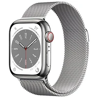 Koodo Apple Watch Series 8 (GPS + Cellular) 41mm Silver Stainless Steel Case with Silver Milanese Loop - Small/Medium - Monthly Tab Payment