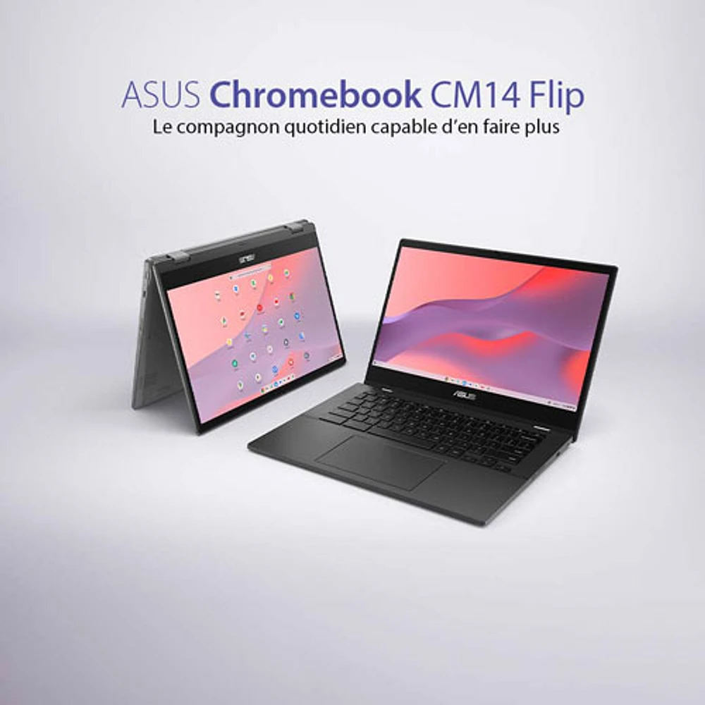 Chromebook 2-en-1 à écran tactile de 14 po CM14 Flip d'ASUS - Gris gravité (Kompanio 520 de MediaTek/RAM 8 Go/SSD 128 Go)