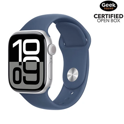 Open Box - Apple Watch Series 10 (GPS) 42mm Silver Aluminum Case with Denim Sport Band - Small/Medium