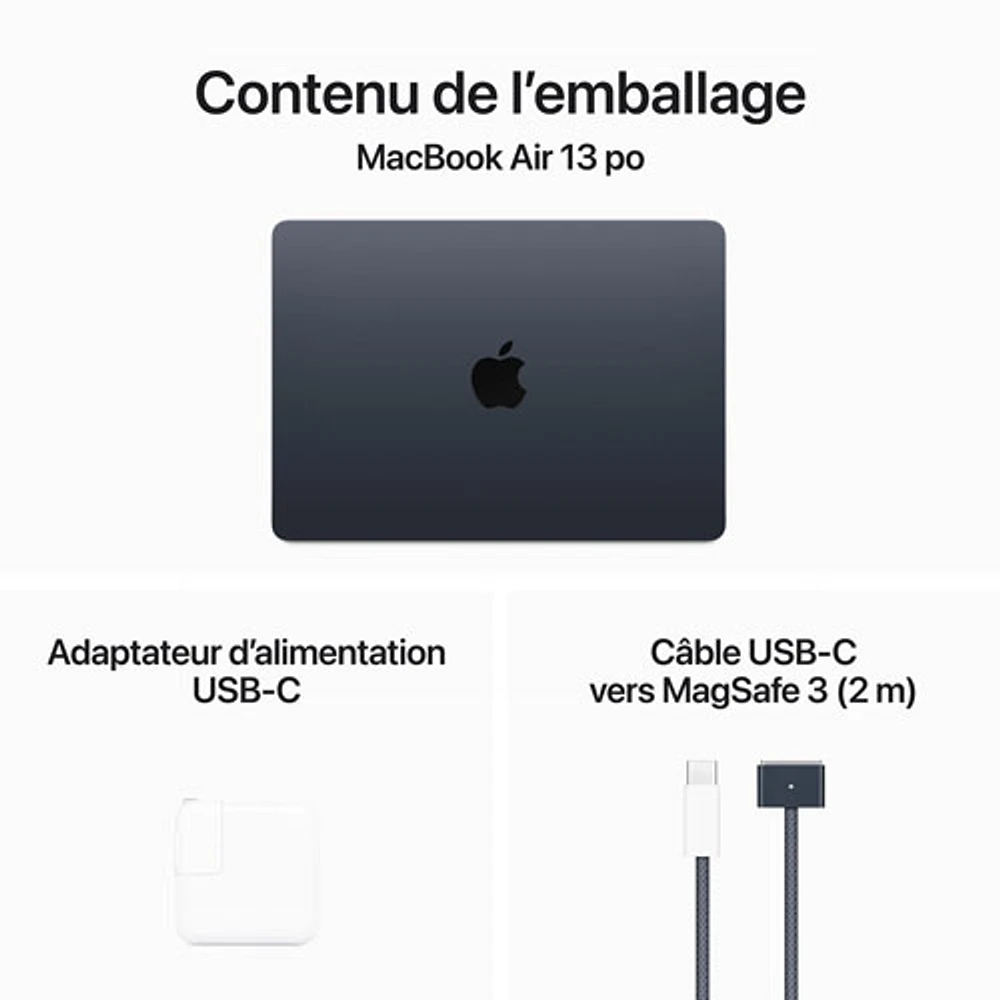 MacBook Air de 13,6 po avec Touch ID d'Apple (2022) - Minuit (M2 d'Apple/RAM 16 Go/SSD 256 Go) - Anglais