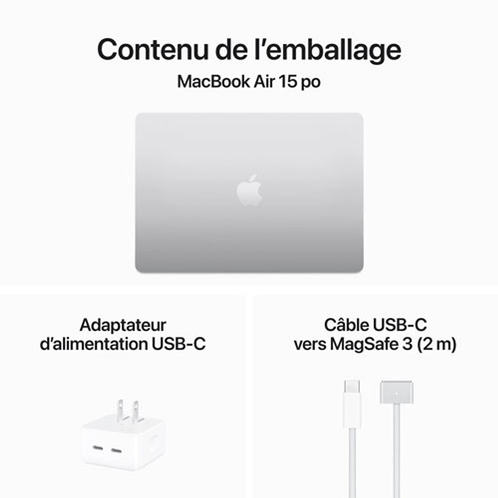 MacBook Air de 15,3 po avec Touch ID d'Apple (automne 2024) - Argenté (M3 d'Apple/RAM 24 Go/SSD 512 Go) - Français