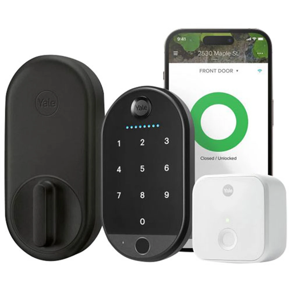 Serrure intelligente Wi-Fi à clé et écran tactile avec pavé biométrique Approach Lock de Yale - Noir
