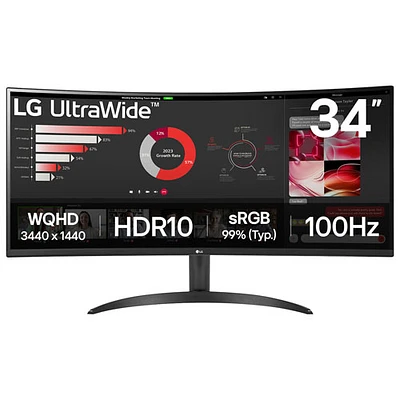 Moniteur de jeu incurvé DEL AV WQHD 1440p FreeSync GTG 5 ms 100Hz 34 po UltraWide LG (34WR50QK-B) - Noir