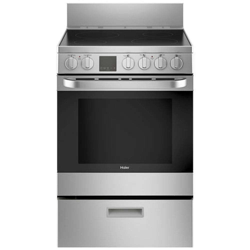 Boîte ouverte - Cuisinière électrique à convection à surface lisse 2,9 pi³ 24 po de Haier (QCAS740RMSS) - Parfait état