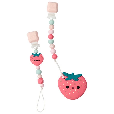Ensemble avec attache-tétine et jouet de dentition en forme de fraise de Loulou Lollipop (PL003)