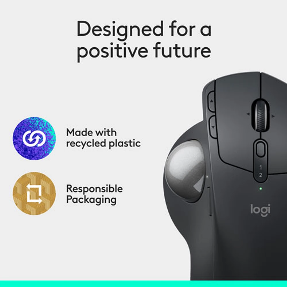Logitech MX Ergo S Plus Advanced Ergonomic 2048 DPI Wireless Trackball Mouse - Graphite