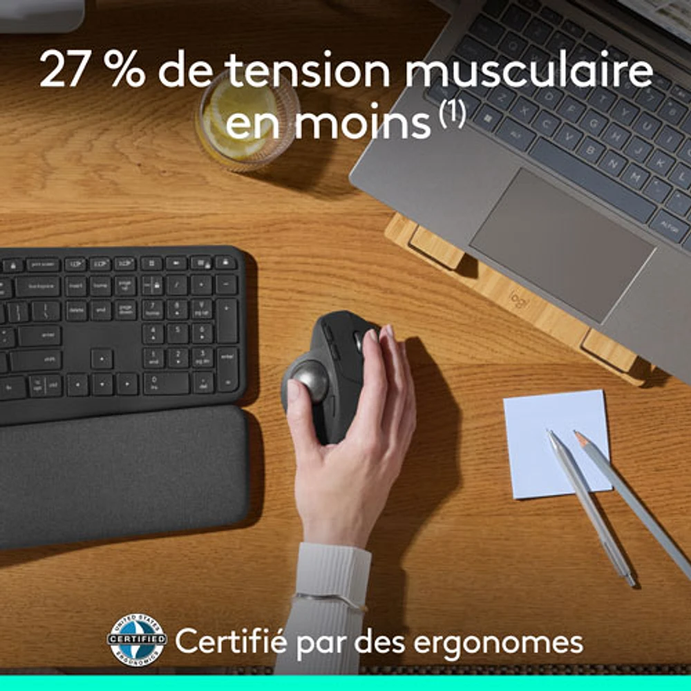 Logitech MX Ergo S Plus Advanced Ergonomic 2048 DPI Wireless Trackball Mouse - Graphite