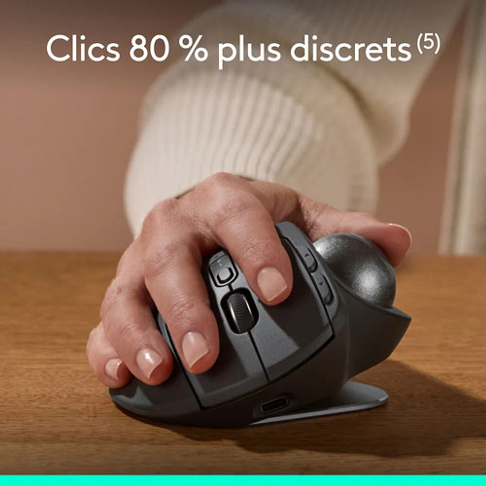 Logitech MX Ergo S Plus Advanced Ergonomic 2048 DPI Wireless Trackball Mouse - Graphite