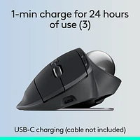 Logitech MX Ergo S Plus Advanced Ergonomic 2048 DPI Wireless Trackball Mouse - Graphite