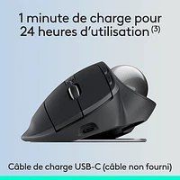 Logitech MX Ergo S Plus Advanced Ergonomic 2048 DPI Wireless Trackball Mouse - Graphite