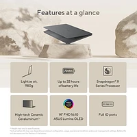 Portable Zenbook A14 14 po Copilot+ d'ASUS - Gris Islande (Snapdragon X/RAM 16 Go/SSD 1 To/Win 11)