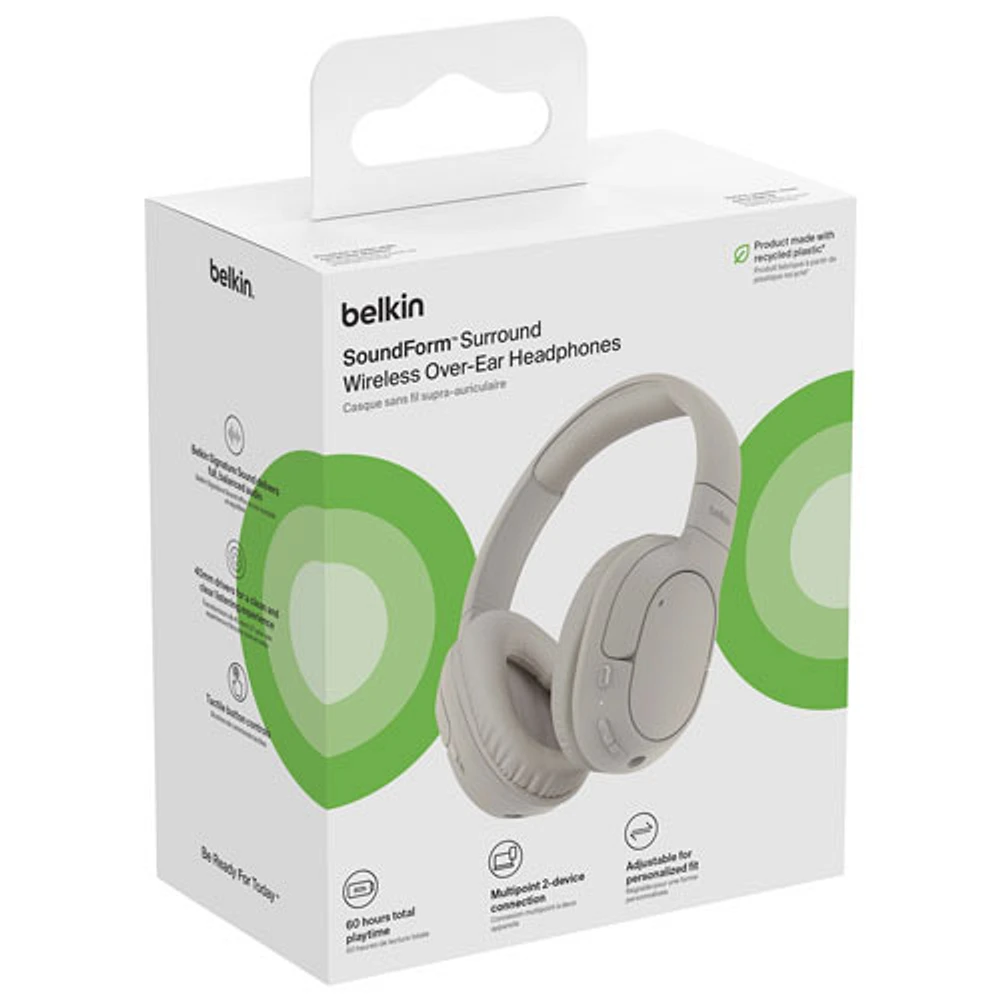 Casque d'écoute 100 % sans fil à isolation sonore SoundForm Surround de Belkin - Sable