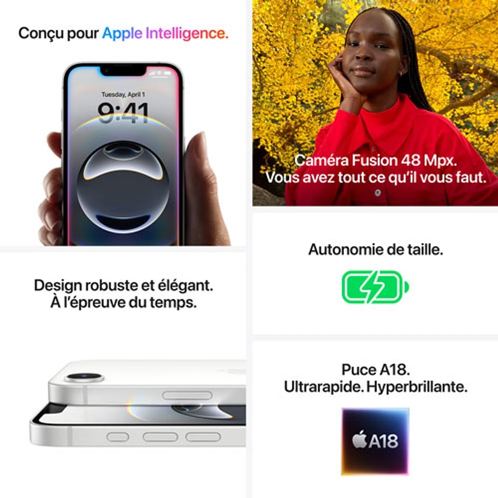 iPhone 16e de 256 Go d'Apple avec Virgin Plus - Blanc - Financement mensuel