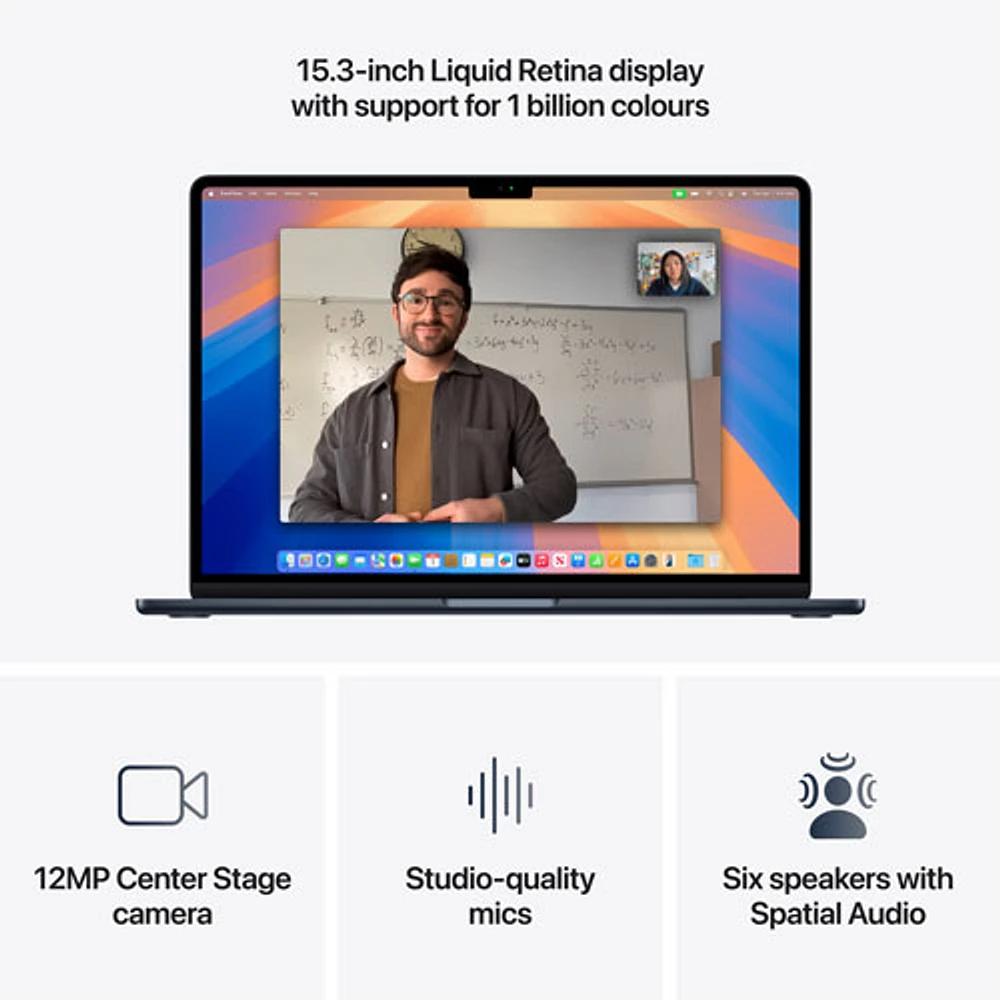 MacBook Air de 15,3 po avec Touch ID d'Apple (2025) - Minuit (M4 d'Apple/RAM 16 Go/SSD Go