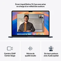 MacBook Air de 15,3 po avec Touch ID d'Apple (2025) - Minuit (M4 d'Apple/RAM 16 Go/SSD Go