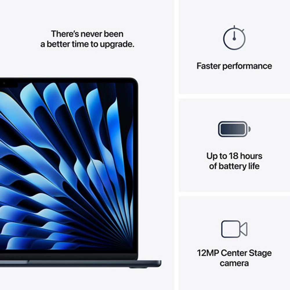 MacBook Air de 15,3 po avec Touch ID d'Apple (2025) - Minuit (M4 d'Apple/RAM 16 Go/SSD Go