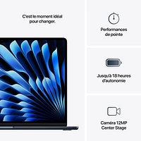 MacBook Air de 15,3 po avec Touch ID d'Apple (2025) - Minuit (M4 d'Apple/RAM 16 Go/SSD Go
