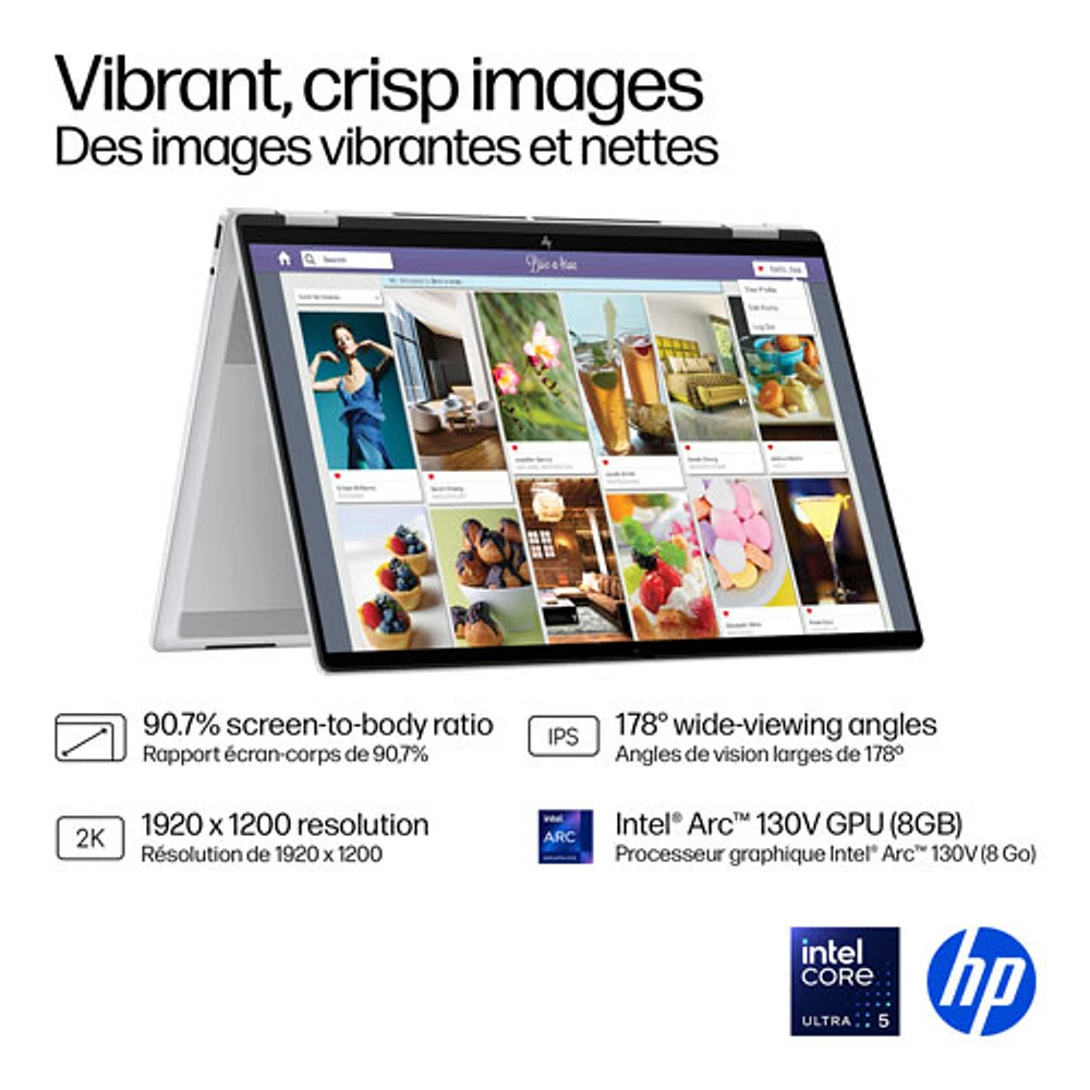 Portable Copilot+ PC 2-en-1 tactile de 16 po OmniBook 7 Flip de HP (Core Ultra 5-226v d'Intel/RAM 16 Go/SSD 512 Go)