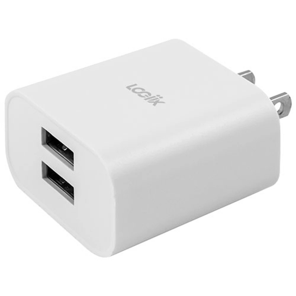 Chargeur mural à deux ports USB-A 12 W Power Cube Classic Duo de LOGiiX - Blanc
