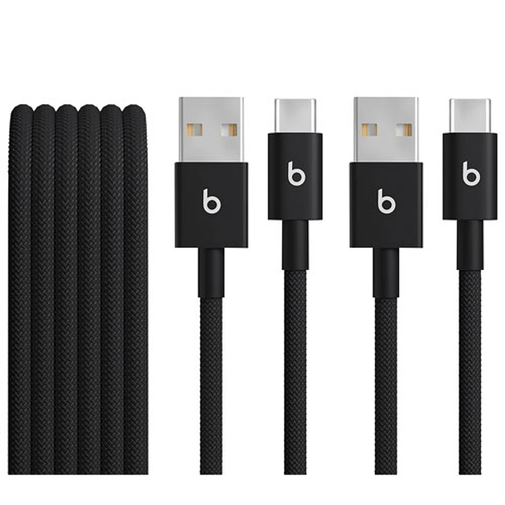 Câble tissé USB-A à USB-C de 1,5 m (4,9 pi) de Beats By Dr. Dre (MDGH4LL/A) - Noir éclair - Ensemble de 2