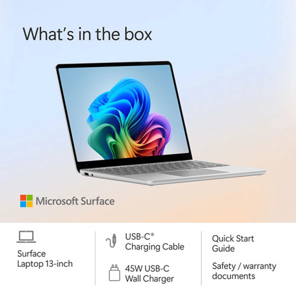 Microsoft Surface Laptop 13" Copilot+ PC Laptop - Platinum (Snapdragon X Plus/16GB RAM/256GB SSD) - Bilingual