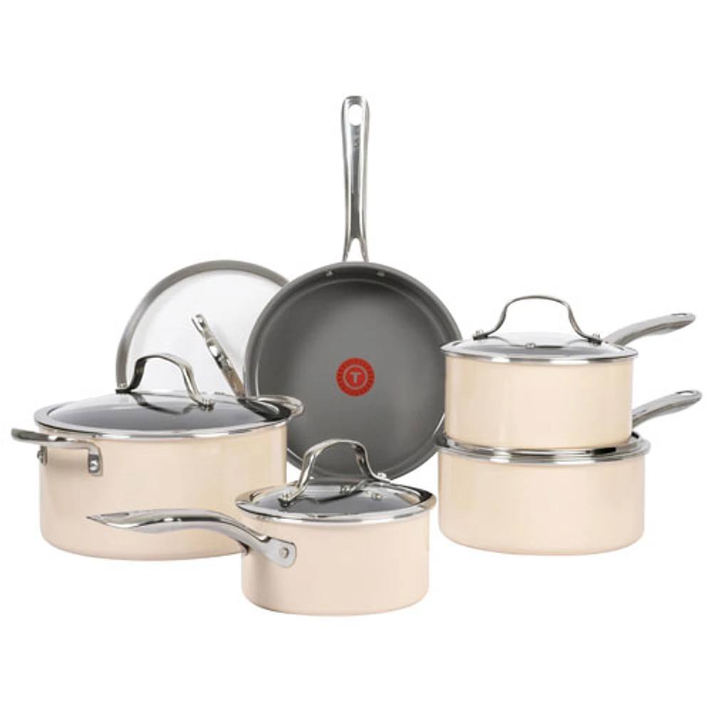 Batterie de cuisine de 10 pièces en céramique Excellence de T-Fal - Gris pâle rosé