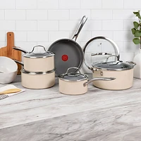 Batterie de cuisine de 10 pièces en céramique Excellence de T-Fal - Gris pâle rosé