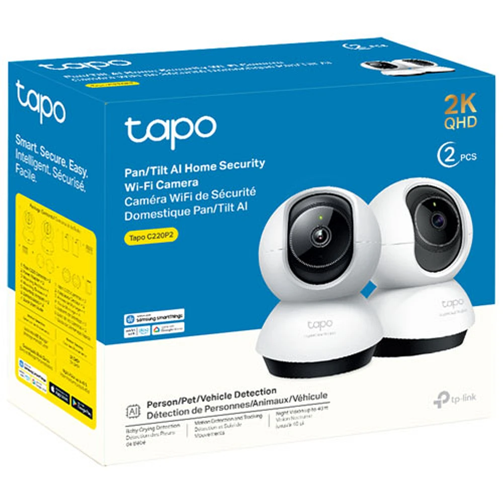 TP-Link Tapo C220P2 AI Semi-Wireless Indoor 2K QHD Security Camera - 2-Pack - White