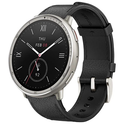 Montre intelligente Active 2 de 44 mm d'Amazfit avec bracelet de cuir et moniteur de fréquence cardiaque - Noir