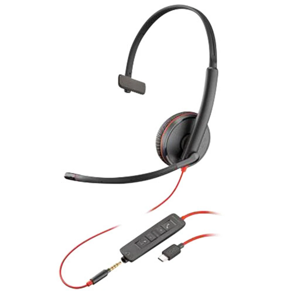 Casque d'écoute monaural USB-C avec microphone Blackwire 3215 de HP - Noir