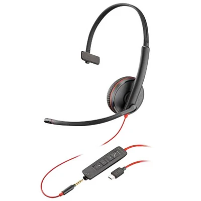 Casque d'écoute monaural USB-C avec microphone Blackwire 3215 de HP - Noir