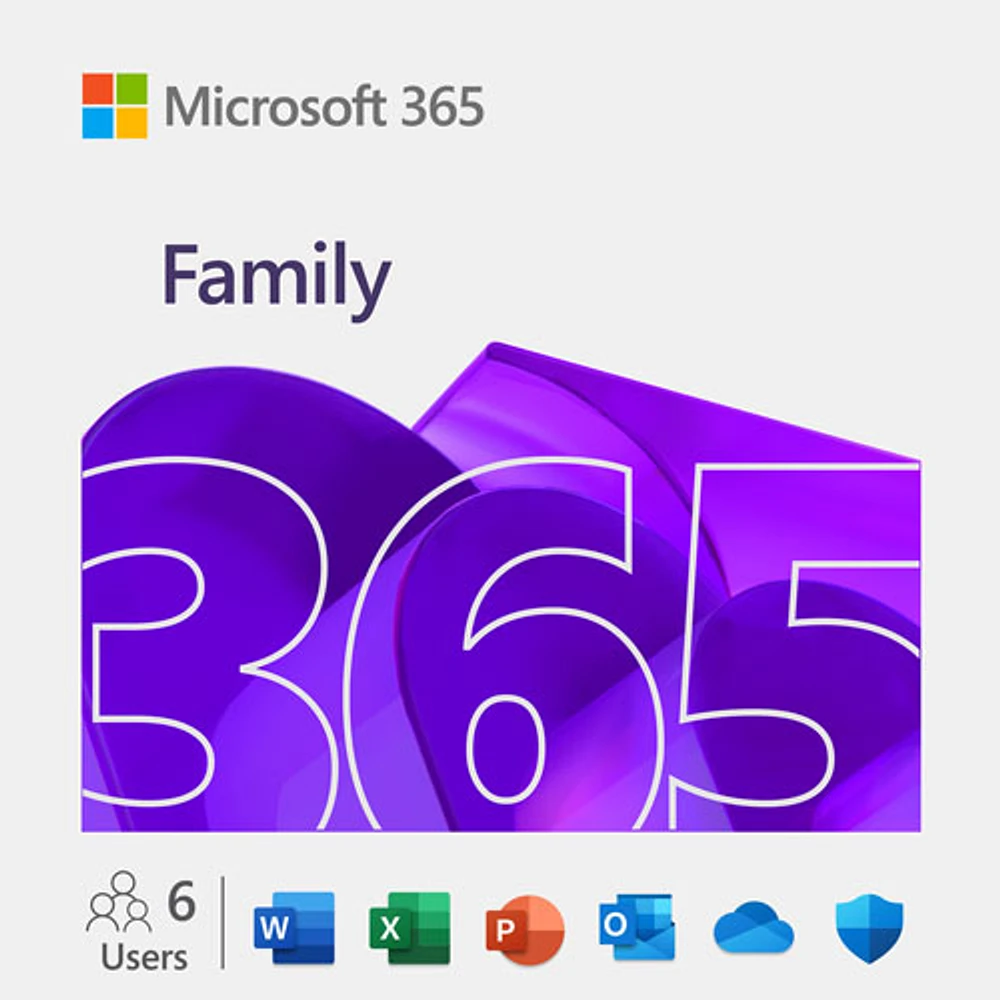 Microsoft 365 Famille (PC/Mac) - 6 utilisateurs - 12 mois + 3 mois* - Bilingue - Téléchargement numérique