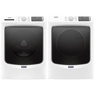 Laveuse à vapeur à chargement frontal HE de 5,2 pi³/sécheuse électrique de 7,4 pi³ de Maytag - Blanc