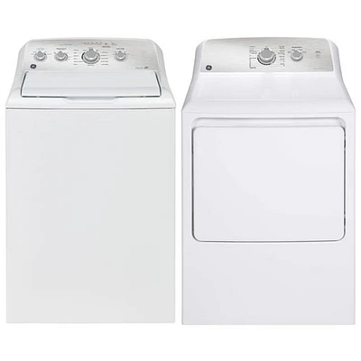 Laveuse à chargement par le haut haute efficacité 4,9 pi³/sécheuse électrique 7,2 pi³ de GE - Blanc